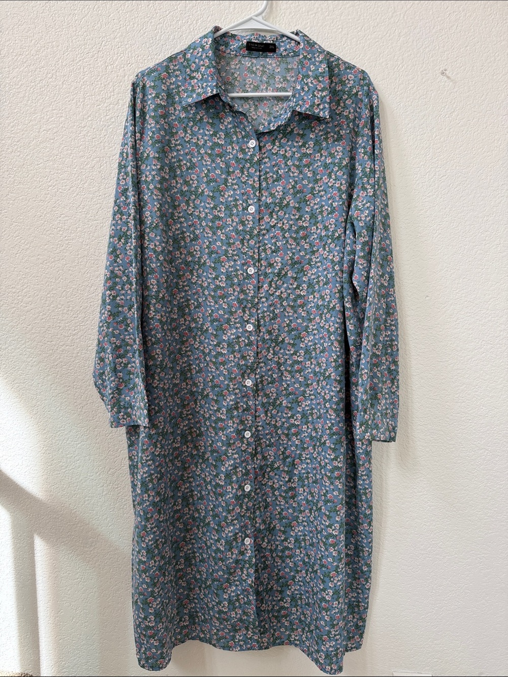SHEIN Teal Floral Button-Down Midi Dress